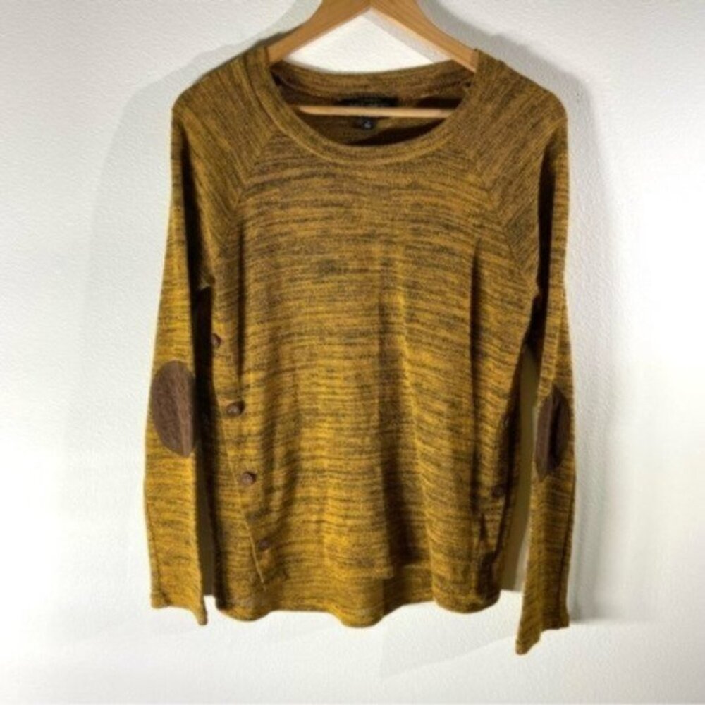Mustard Yellow Crewneck Sweater with Elbow Patches